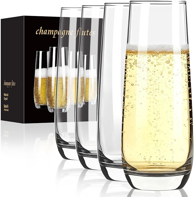 Ocean ice Stemless Champagne Flutes 9oz, Champagne Glasses Set of 4, Mimosa Glasses, Hand Blown Crystal Glass Champagne Fl...