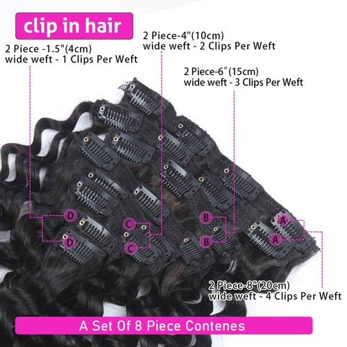 Curly Clip in Hair Extensions Real Human Hair 24inch 120g Invisible & Seamless 100% Brazilian Remy Human Extension Deep Wave Clip ins Extensions Double Weft 8 PCS with 20 Clips Natural Black