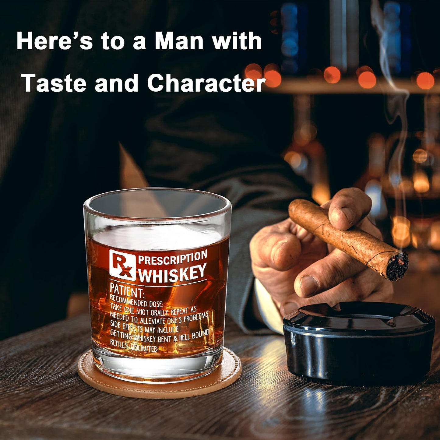WelDesine Prescription Whiskey Glass, Funny Rocks Glass & Bourbon Barrel Set for Brother Boyfriend Father Husband Coworker on Christmas & Birthday, White Elephant Cool Gag Gifts for Men