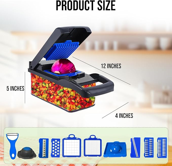Vegetable Chopper, 16 in 1 Professional Mandoline Slicer for Kitchen, Multifunctional Food Chopper Cutter for Onion, Potato, Tomato, Veggie with 8 blades and With Container
