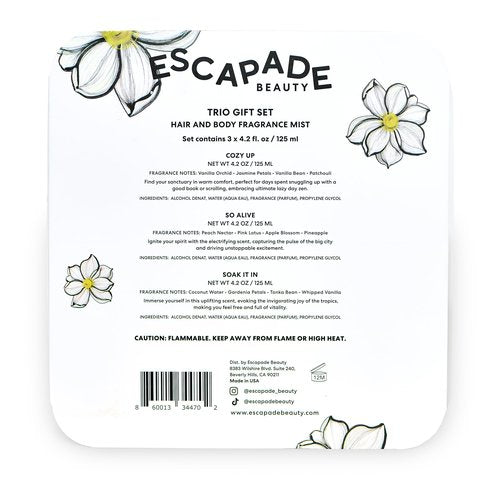 ESCAPADE BEAUTY Trio Gift Set: So Alive, Soak it In, Cozy Up - Hair and Body Fragrance Mist - (3), 4.2oz each
