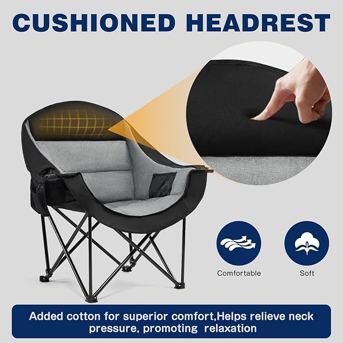apollo walker Oversized Camping Chair - Extra Wide Heavy Duty 500lbs Camping Chairs for Adults with Cup Holder & Cooler Bag, Folding Lawn Chair for Outdoor, Beach, Park