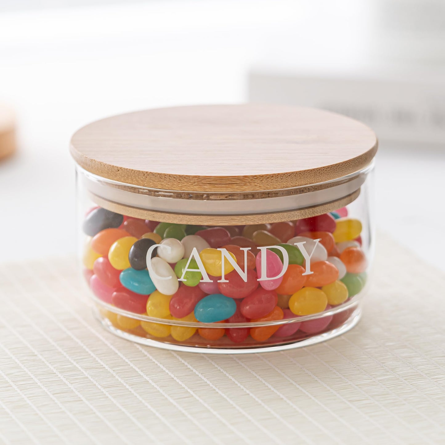 KEKEHOME 11oz Glass Candy Dish with Lid Covered Candy Bowl Decorative Cookie Jar Clear Salad Bowl Buffet Storage Container for Home Kitchen Coffee Table Office Desk and Party Wedding