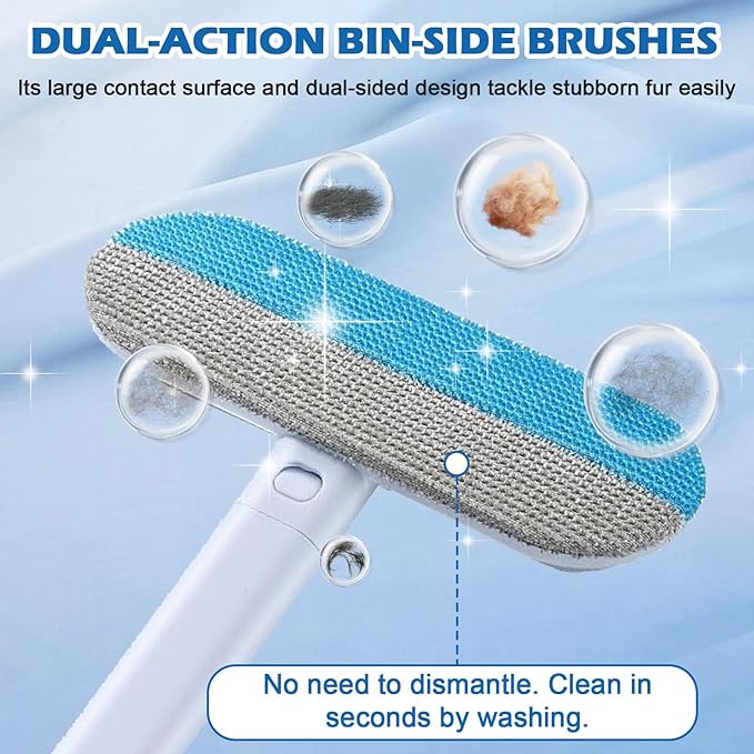 Pet Hair Remover for Couch, Furniture & Car Seats - Reusable Lint Roller for Dog and Cat Hair Removal on Clothes, Carpet, Bedding - Eco Friendly, No Sticky Refills, with Long Handle & Squeegee