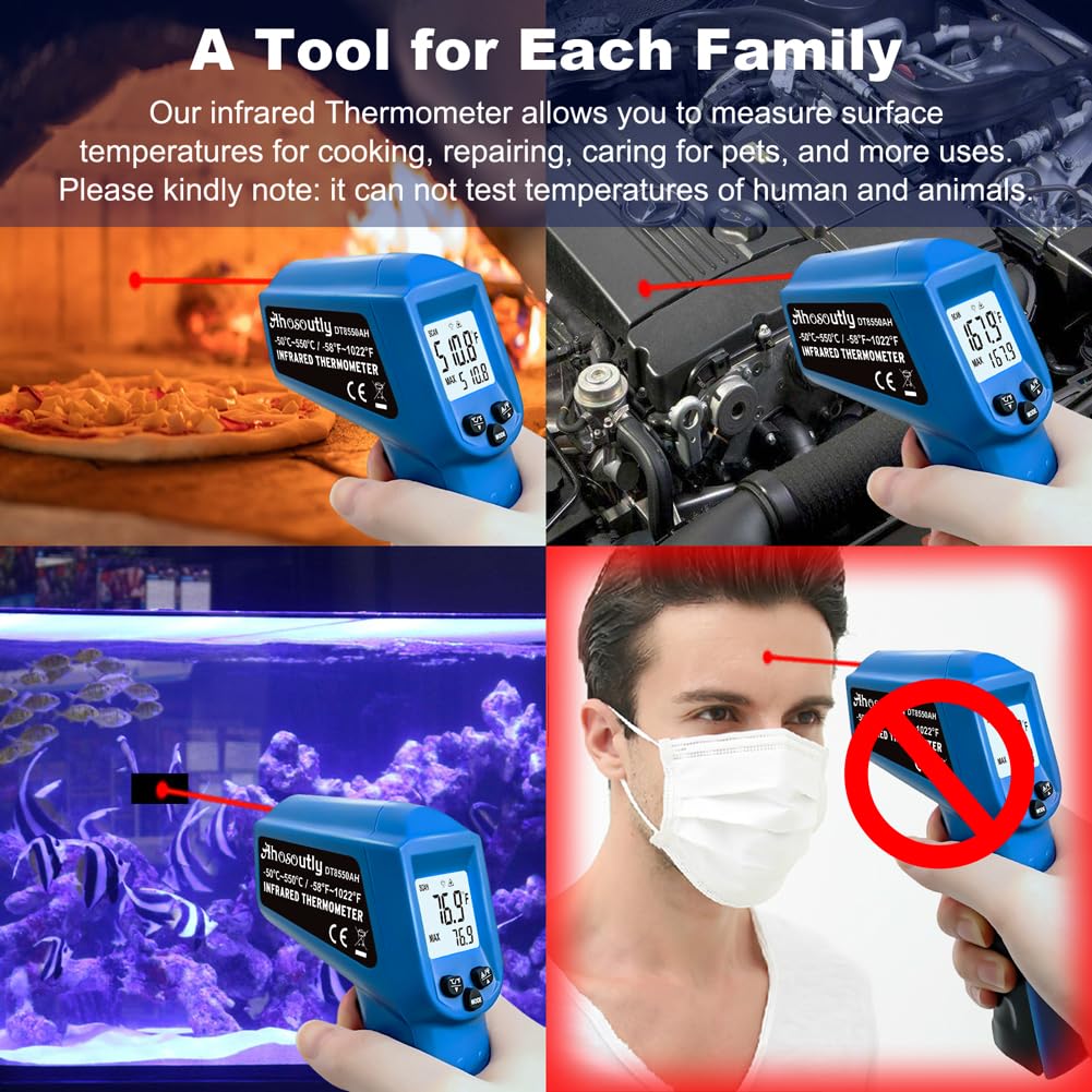 Ahosoutly Infrared Thermometer Temperature Gun - 58 ℉~1022 ℉ (- 50 ℃~550 ℃) Non-Contact Digital Laser Infrared Ir Thermometer for Cooking, Barbecue, Food, Repair (Blue)
