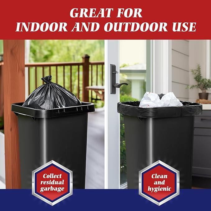 Teivio Black Trash Bags 20-25 Gallon 60 Count | Large Multipurpose | Fit 18,20,21,23,25 gallon Garbage Bin Liner | Kitchen | Lawn And Leaf Bags Outdoor Yard Waste Bag | Workshops Trash