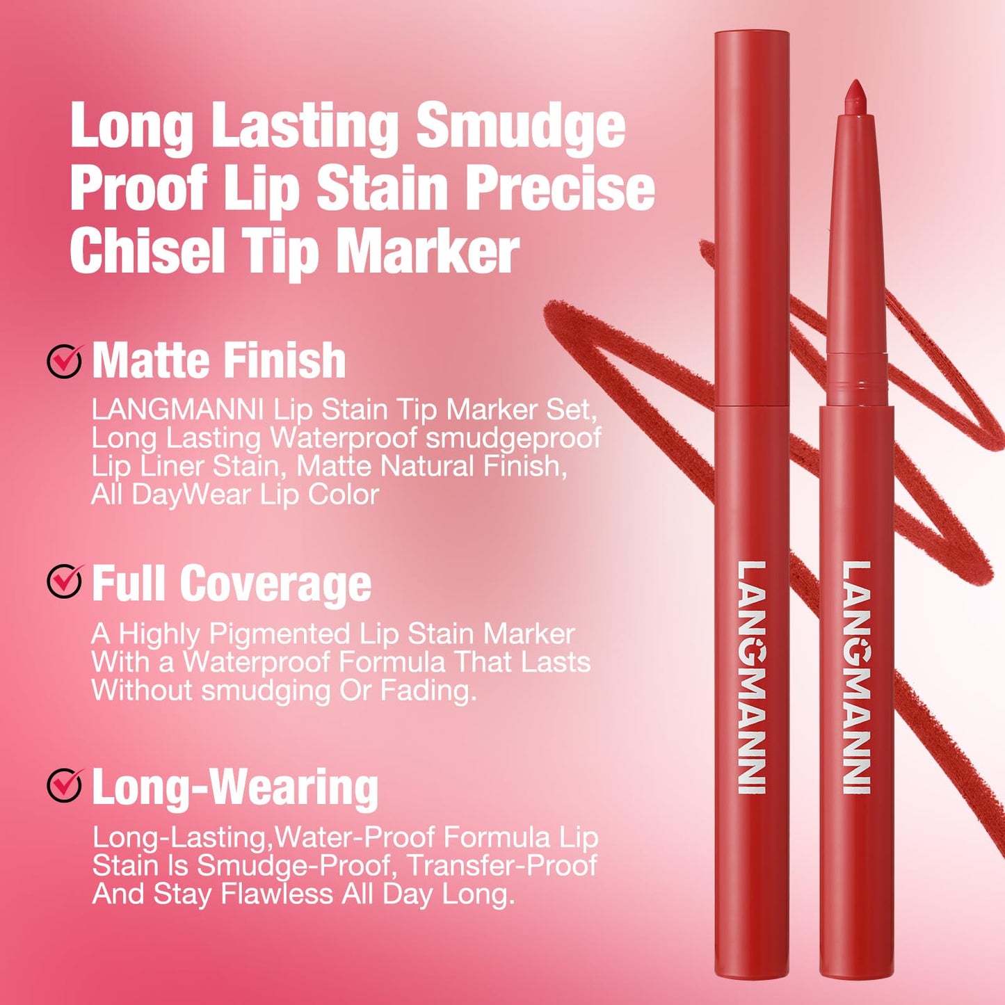 LANGMANNI 4Pcs Sculpting Matte Velvet Lip Liner Set,Smooth Creamy Texture,Waterproof And High Pigmented For Girls Daily Applicat