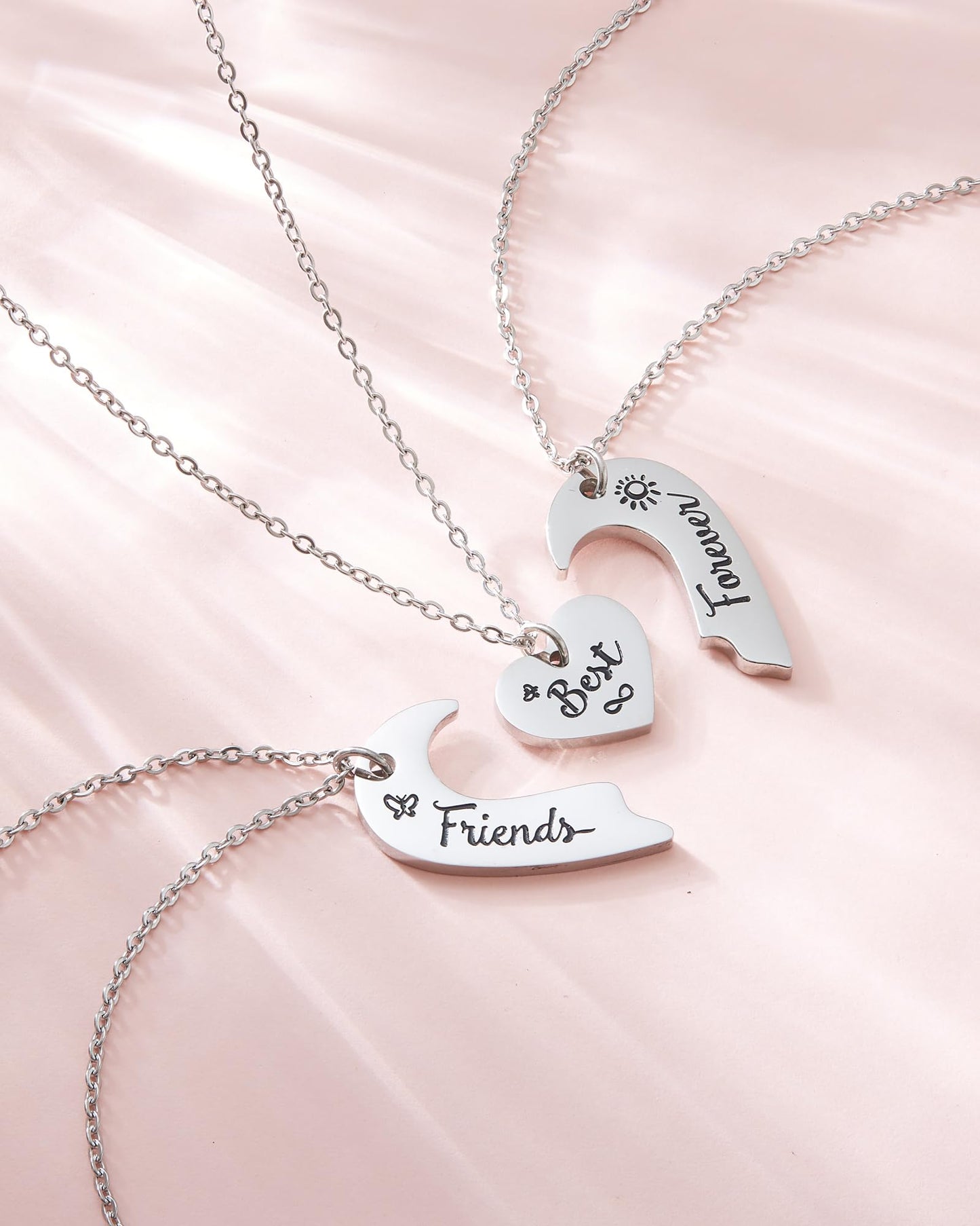HOFOYA Stainless Steel Necklace, 3-Piece BFF Heart Pendant Set for Women Teen Girls, Best Friends Forever Gift for Sisters, Chri