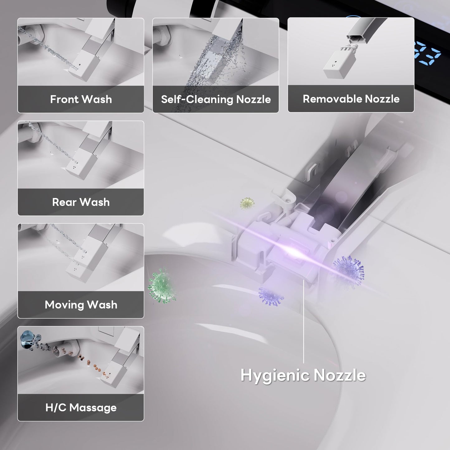 Casta Diva Smart Toilet with Bidet Built in, Auto Open Close, Foot Sensor, 1000 MaP Auto Flushing, ADA Comfort Height, Artistic Lighting, Smart Heated Seat, Foam Dispenser, Tank Built in (CD-U010Pro)