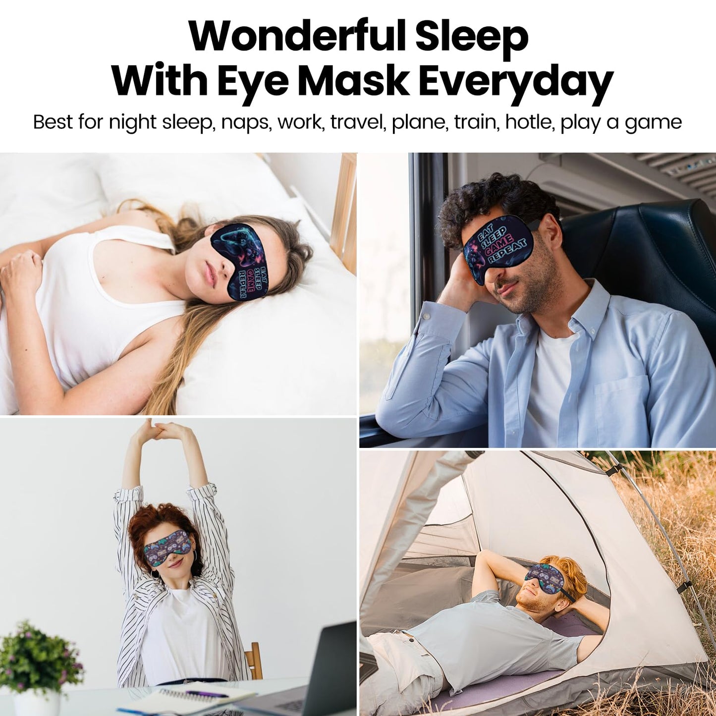 2 Pcs Boys Sleep Eye Mask, Guys Blackout Sleeping Silk Mask for Kids Adult Children's Travel Eye Cover Blindfold for Game