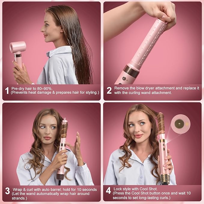StyleVibe 6-in-1 Air Styler, Hair Dryer & Blow Dryer Brush with Auto Wrap Curl L/R, Fast Drying, Smooth Blowouts, Root-Lift Volume, No Heat Damage Frizz-Free Thermal Brush with Travel Bag