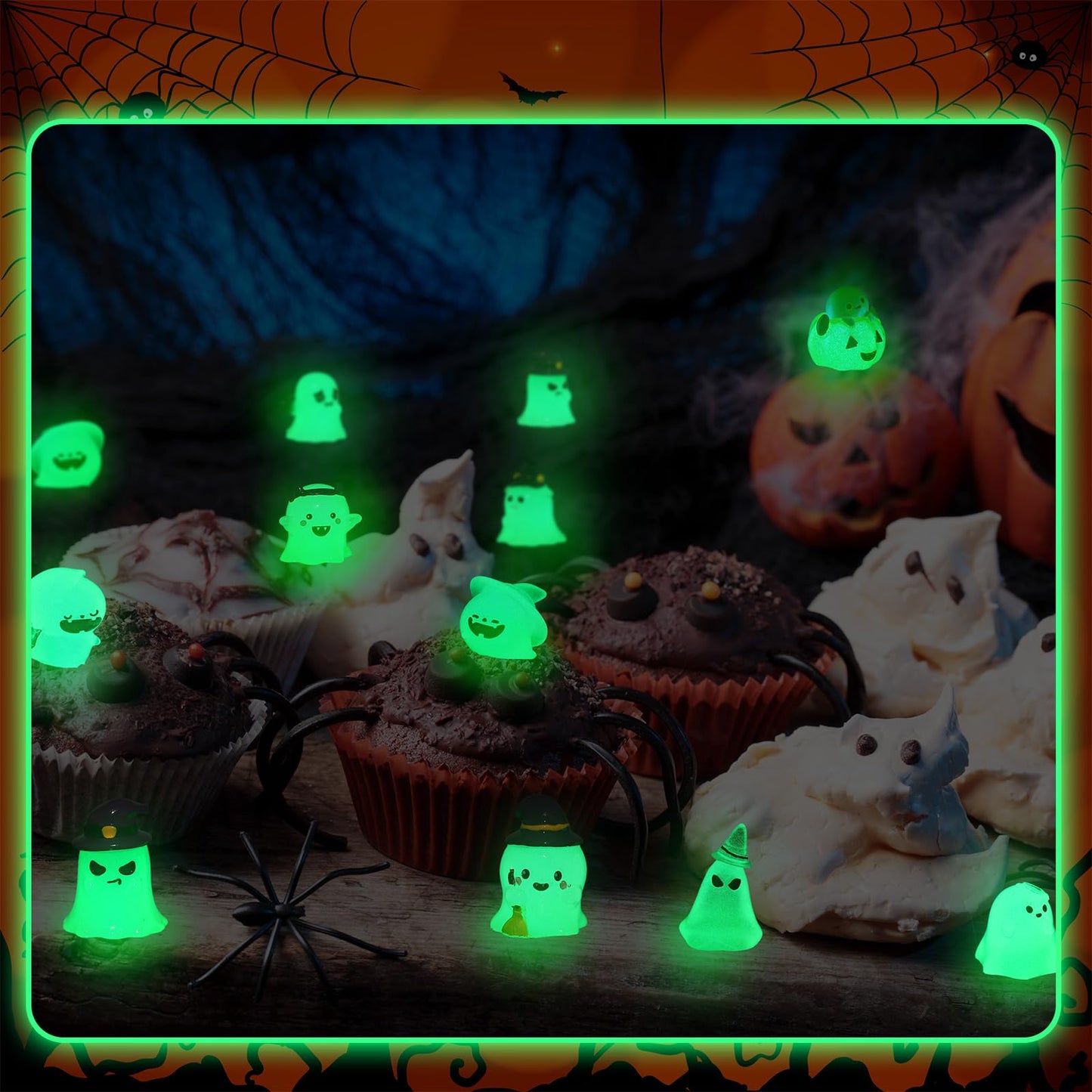 Arrowbash 20 Pcs Glow in Dark Ghost Halloween Miniature Figurines Resin Ornaments Halloween Garden Mini Landscape for Party Village Crafts Decor