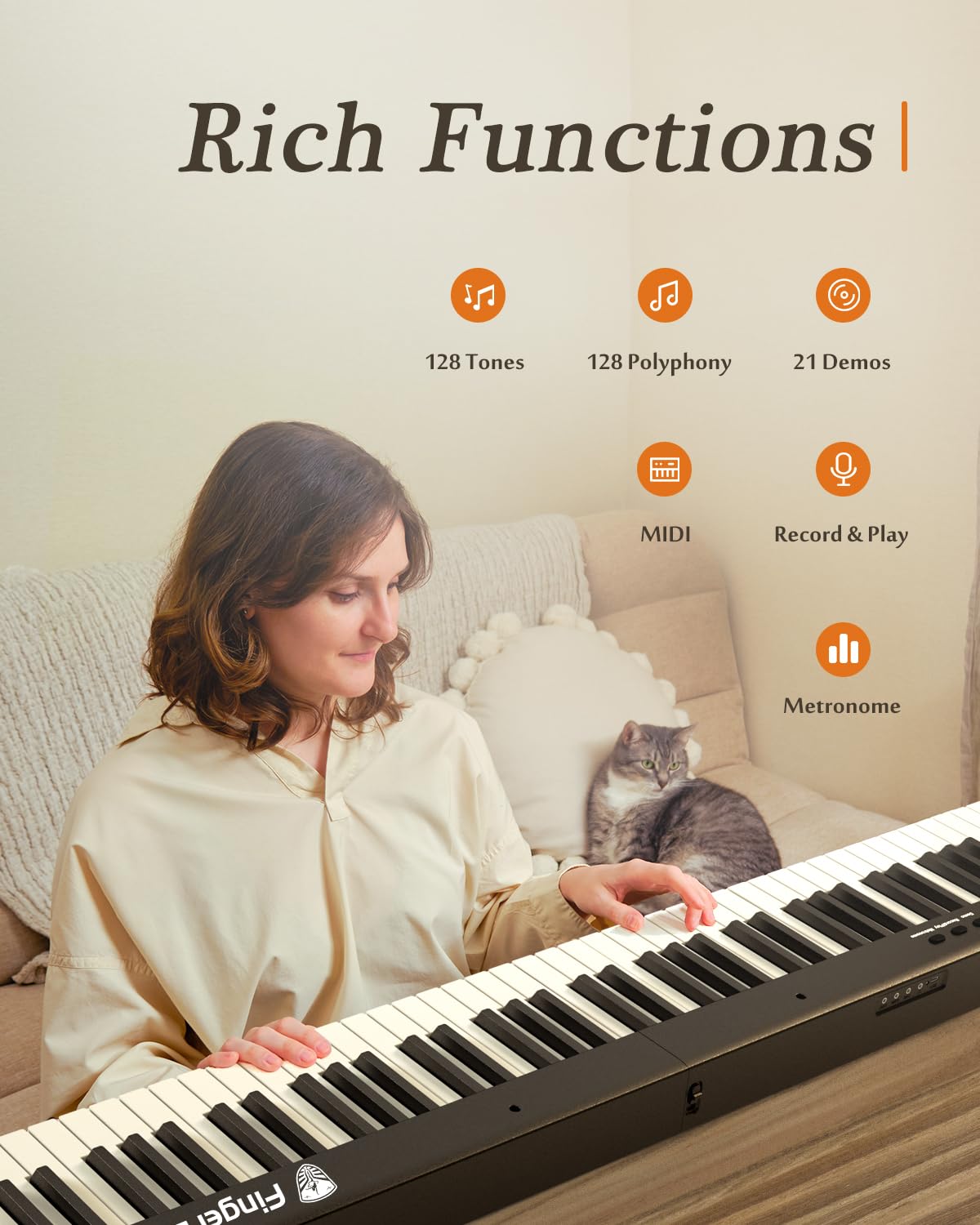 FingerBallet Portable Piano Keyboard, Semi-Weighted Folding Digital Piano 88 Key, Full Size, Wood Grain, Electric Piano Keyboard w/MIDI Bluetooth, Suitable for Adult, Toddler