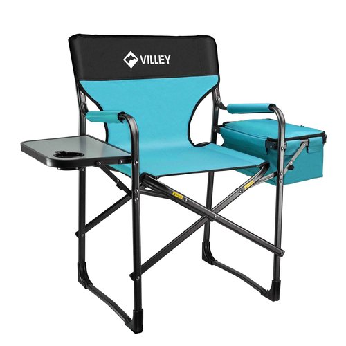VILLEY Heavy Duty Directors Chair, Folding Camping Chairs, with Cooler Bag Portable Foldable Chair, for Camp Tailgating Lawn Picnic Fishing Beach, Supports 400 LBS, Blue