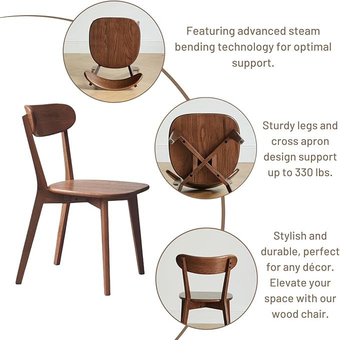 Hymus 100% Solid Oak Wood Dining Room Chairs - Practical Kitchen Chairs for Dining Room, Kitchen, Living Room (2, Walnut)