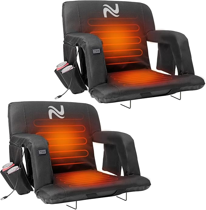 NAIZEA Wide Heated Stadium Seat for Bleachers w/Back Support & Cushion, Portable Bleacher Seats Foldable Stadium Chair with Armrests for Sports Events, Outdoor, Camping, Hiking-No Power Bank