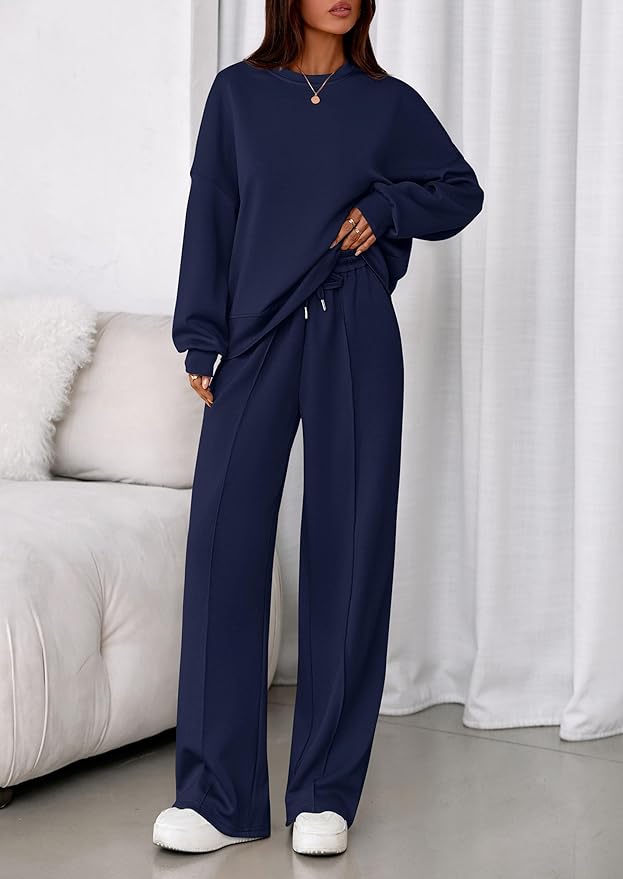 PRETTYGARDEN 2 Piece Sets For Women Fall Trendy Long Sleeve Sweatshirt Wide Leg Pants Loungewear Set Matching Sweatsuit