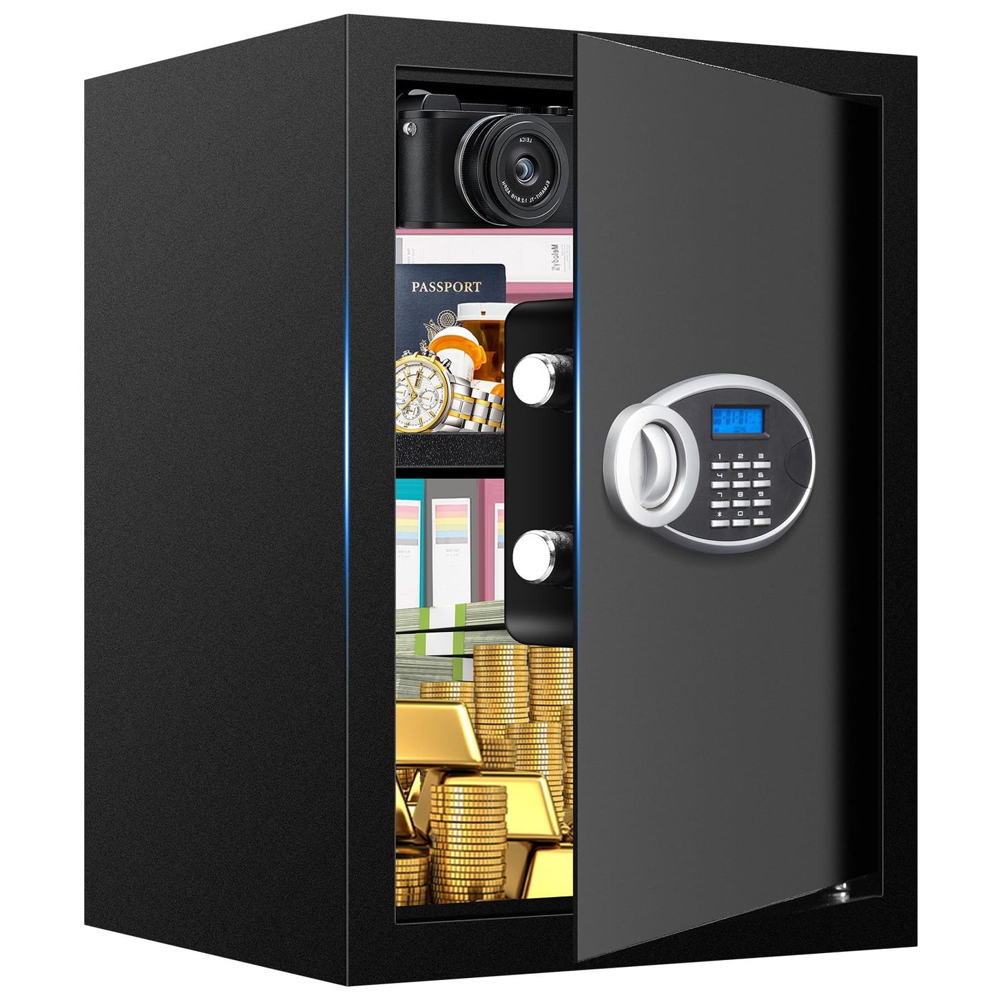 3.3 Cubic Feet Home Safe Fireproof Waterproof, Digital Home Security Safe Box with Programmable Keypad and Spare Keys, Document Safe for Money Firearms Medicine Valuables