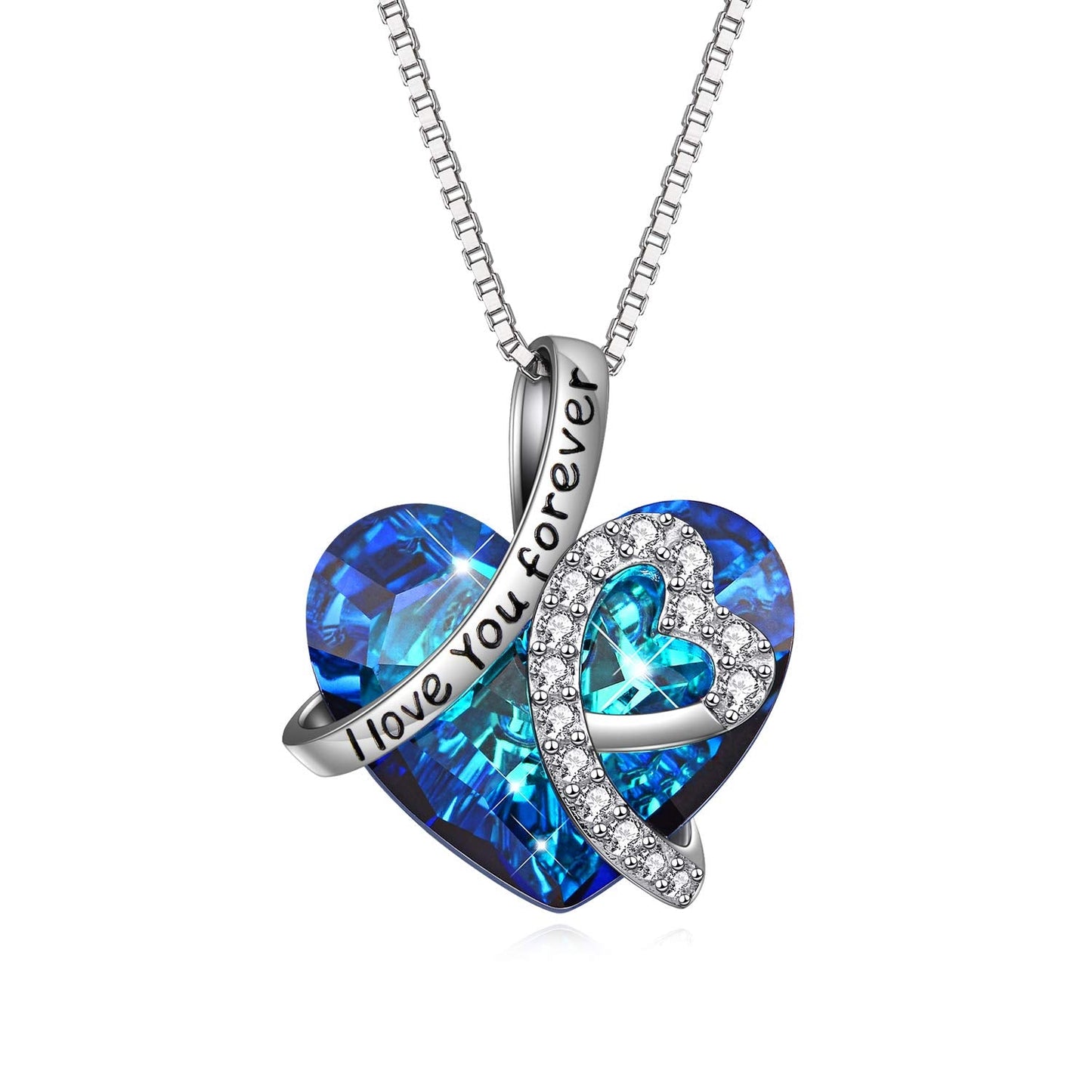 AOBOCO Mothers Necklace Gifts for Mom I Love You Forever Necklace 925 Sterling Silver Blue Heart Pendant for Women Jewelry for M