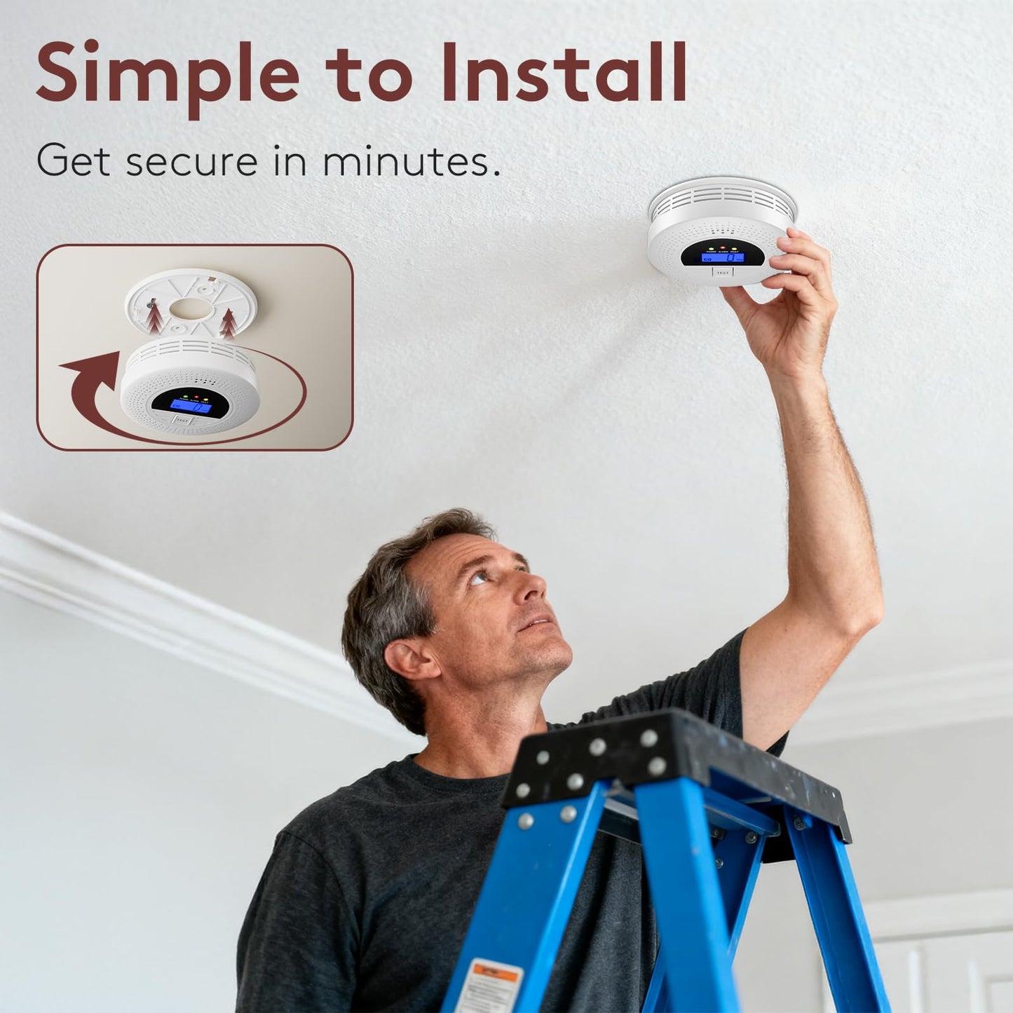 WiFi Carbon Monoxide & Smoke Detector 2-in-1 with Clear Display, Battery Powered, 85dB Warning, Test Button, Portable,Perfect for Bedroom,Living Room,RV, Essential for Family