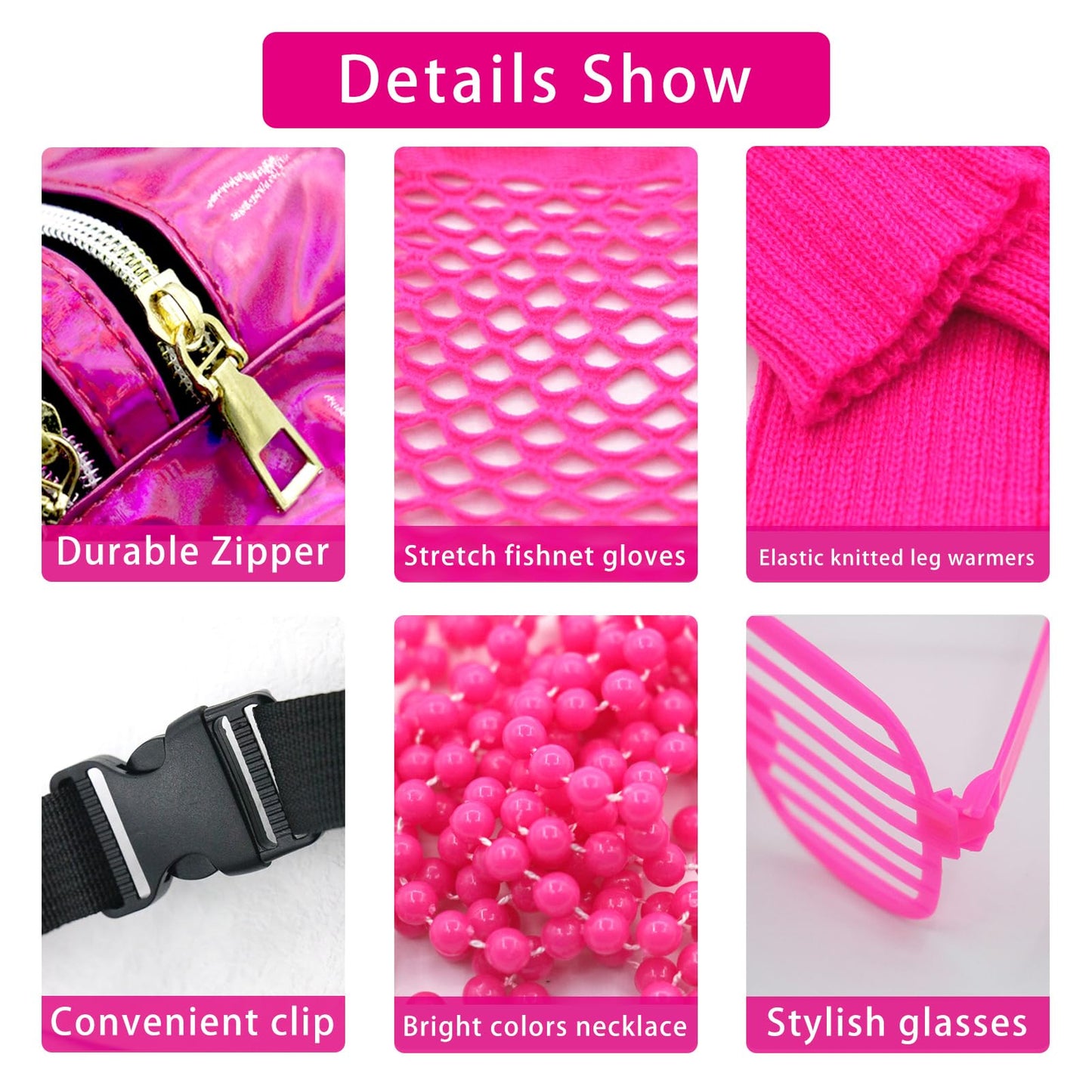 RonFoxi 80s Accessories Sets for Women, 80s Outfits T-Shirt Tutu Skirt Fishnet Gloves for 80s Prom Party(Rose Red-L)