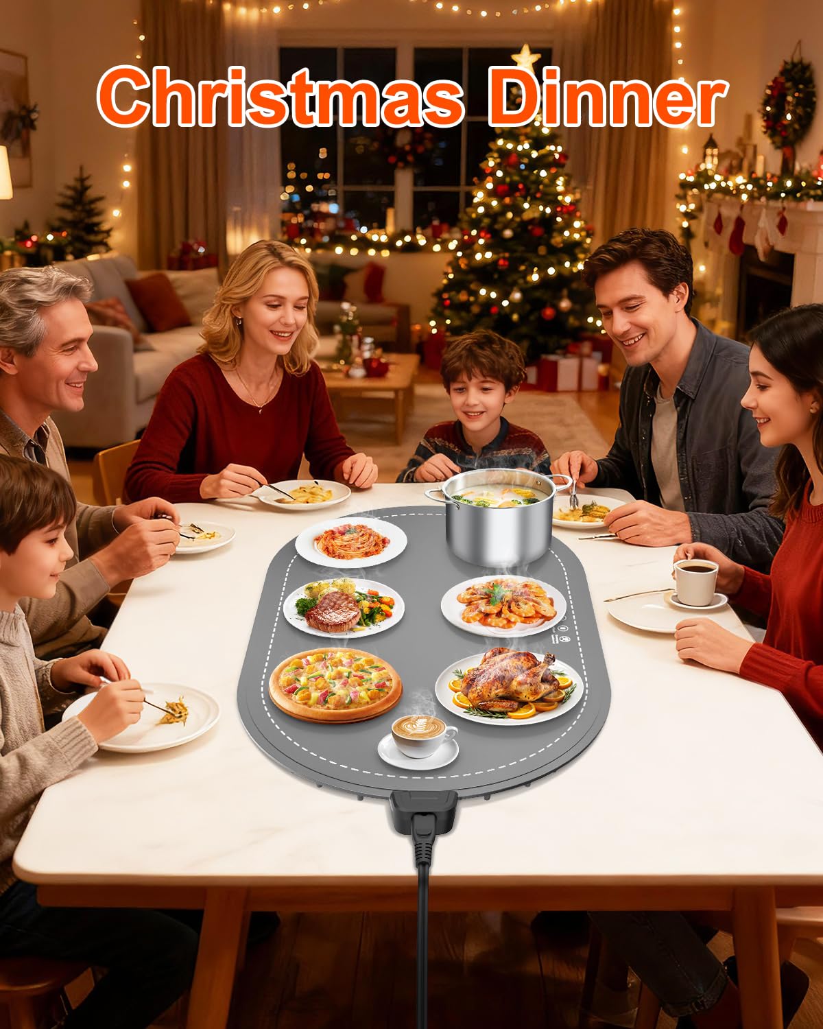seenlast Warming Mat for Food with Adjustable Temperature Timer,10S Fast Heating Electric Food Warming Mat for Parties Buffet Daily,Food Heating Mat with Insulating Pad Raised Feet Protects Table