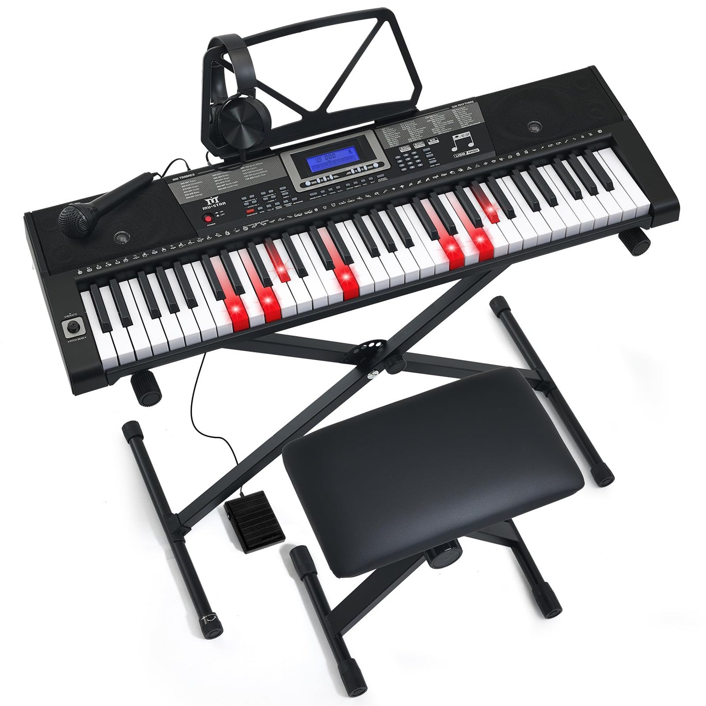 MUSTAR Piano Keyboard, 61 Key Keyboard Piano Electric Piano with Stand, Touch Sensitive Keyboards Piano 61 Key for Beginners, Headphones, Microphone, MP3/USB/LCD Screen, Holiday Birthday Gifts