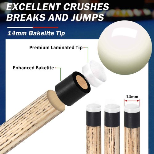 AKLOT Heavy Hitter Jump Break Cue-23oz~25oz 3 Piece Pool Stick 14mm Bakelite Tip for Explosive Breaks and Effortless Jumps