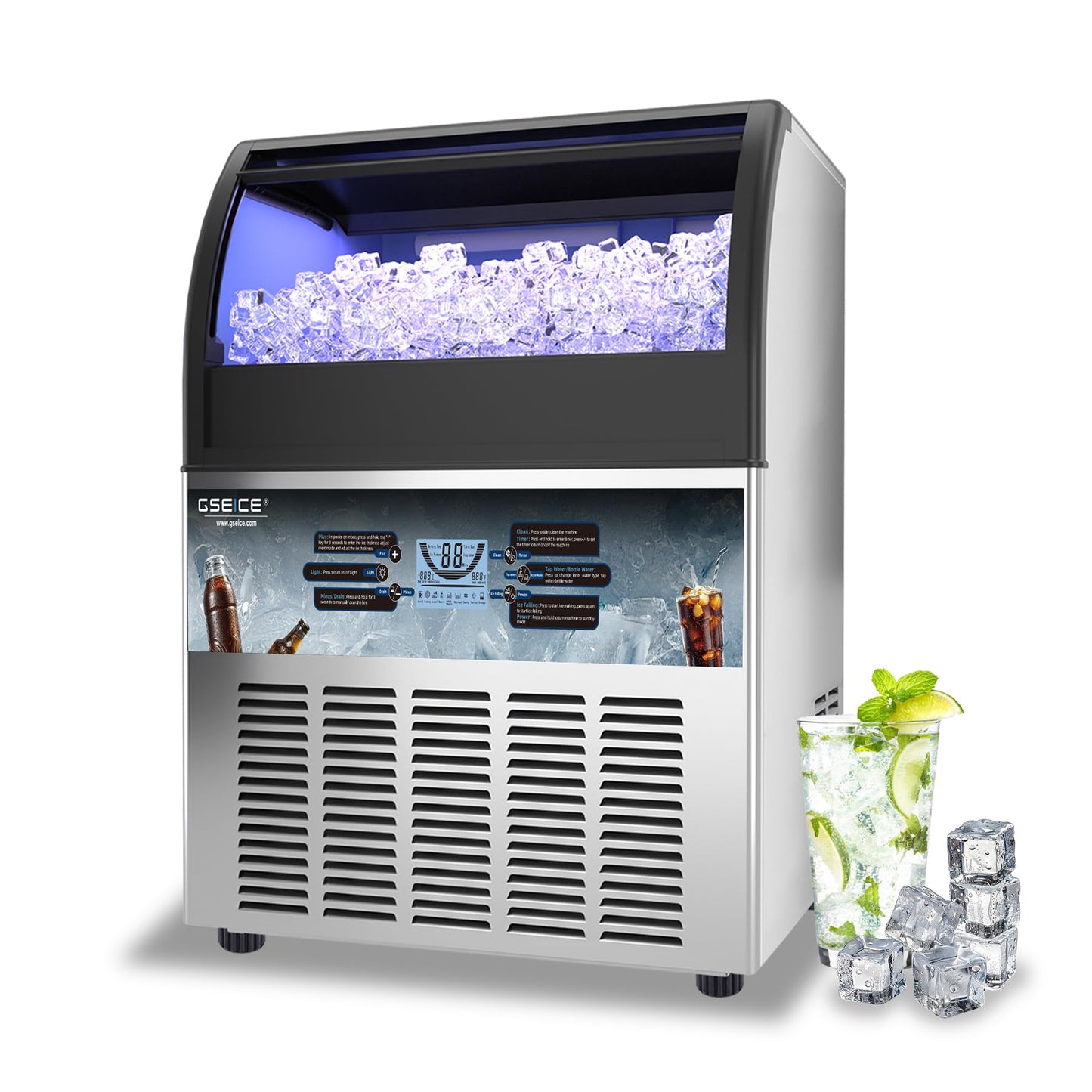 ETL Safety & Sanitation Certification Commercial Ice Maker with Drain Pump - 400lbs/24H, Freestanding Fast Ice Maker Machine, Self-Cleaning with LED Display, for Bar Hotel Restaurant