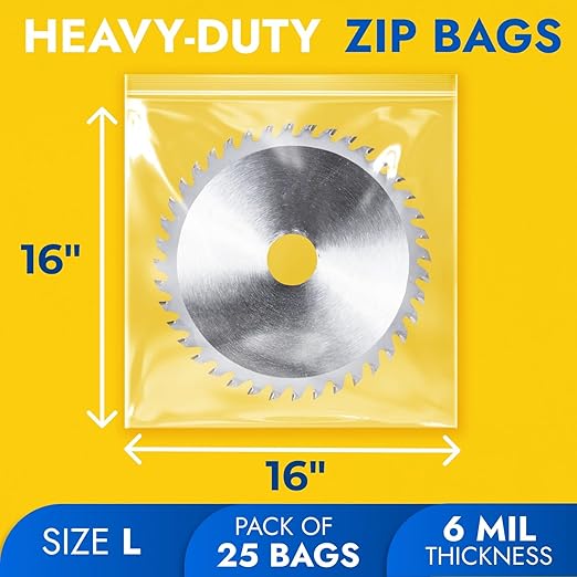 16" x 16" Extra Large Zip Seal Lock Bags, 6 Mil (Pack of 25) – Heavy-Duty Reclosable Plastic Bags – Clear, Resealable, Waterproof – For Storing Clothes, Jewelry, and Travel Items