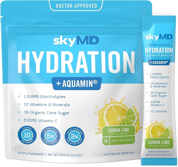 skyMD Daily Hydration | Electrolytes Powder Packets | Low Sugar, 10 Calories | 12 Vitamins & Minerals, Sodium | Drink Mix ...