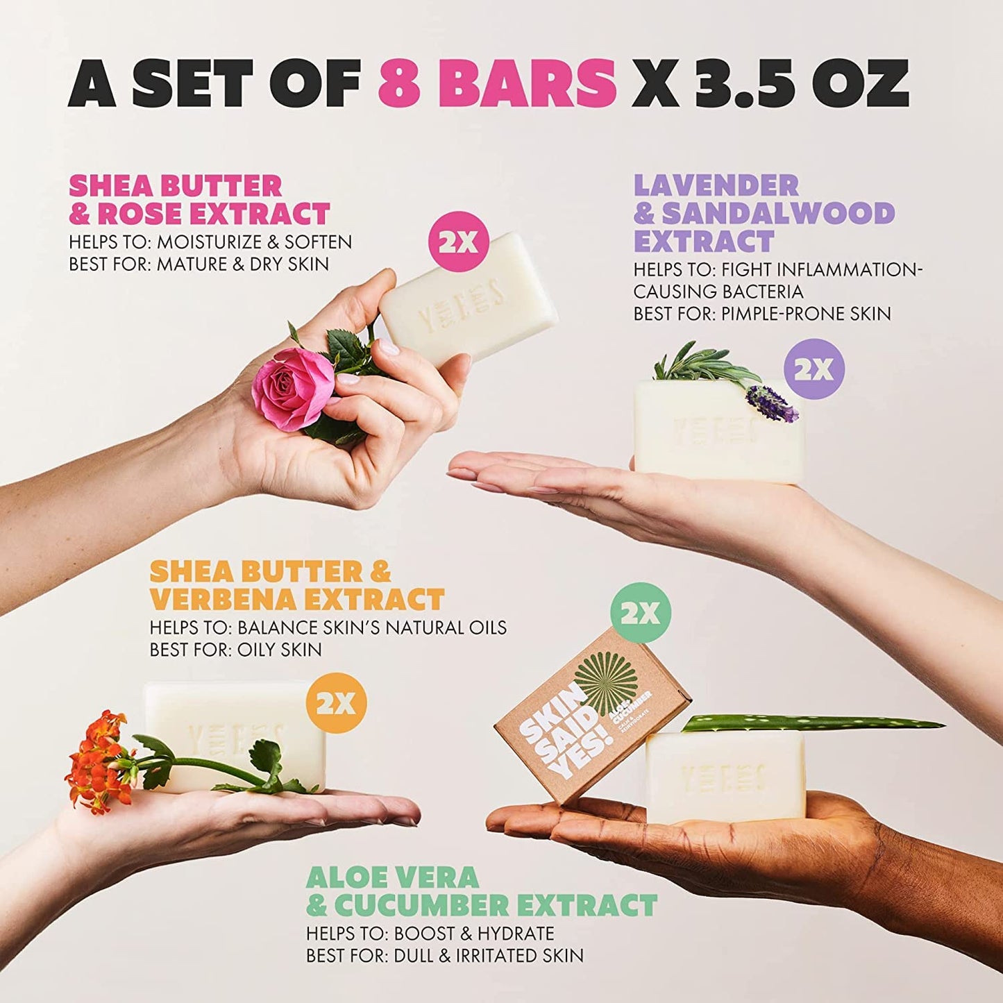 Skin Said Yes Organic Soaps Bars (Set of 8) - Shea Butter, Olive Oil, Lavander, Sandalwood, Aloe Vera & Cucumber Extract-All Nat