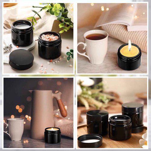 Domensi 72 Pcs 2 oz Glass Jars with Lids Travel Size Round Leakproof Empty Cosmetic Jars with Inner Liners Lid for Storing Makeup Lotions Face Cream Ointments Candle DIY Making (Black)