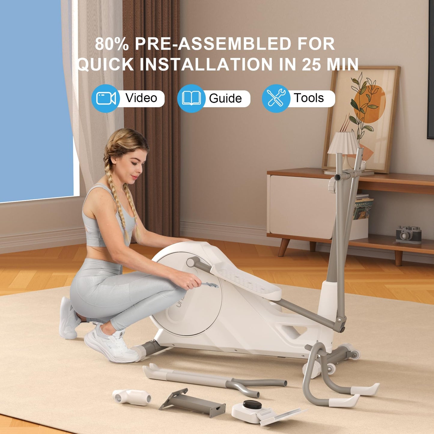 Elliptical Training Machine, Elliptical Machine for Home with Hyper-Quiet Magnetic Driving System,16-Level Resistance & Easy to Store, Portable Home Exercise Equipment with 300LBS Weight Capacity