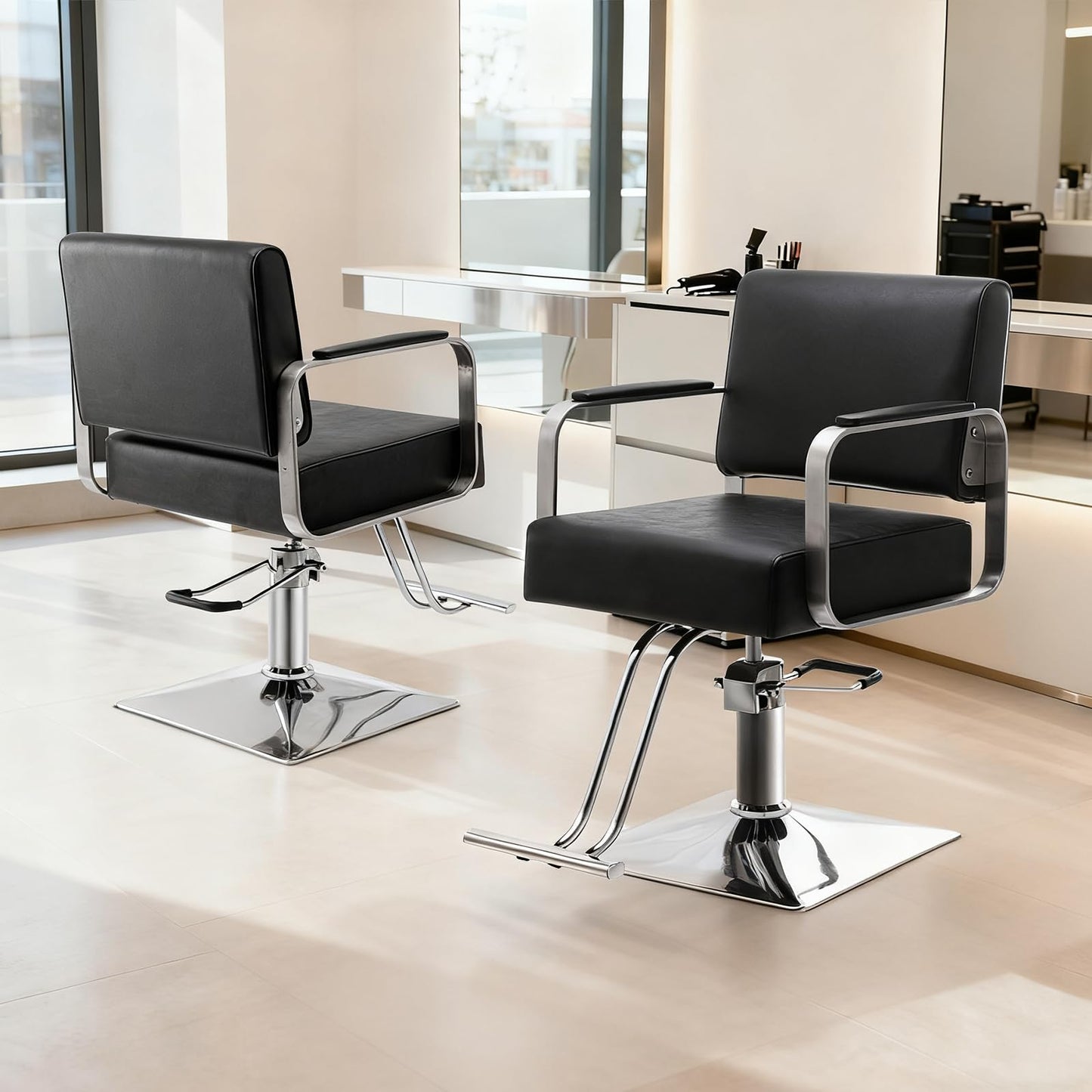 L'aimefois Hairdresser Barber Salon Chair - Comfortable Sitting，330 Lbs - with Heavy Duty Hydraulic Pump，360° Swivel Adjustable Spa Beauty Equipment，Hair Stylist Women Man for Barbershop，Home（Black）