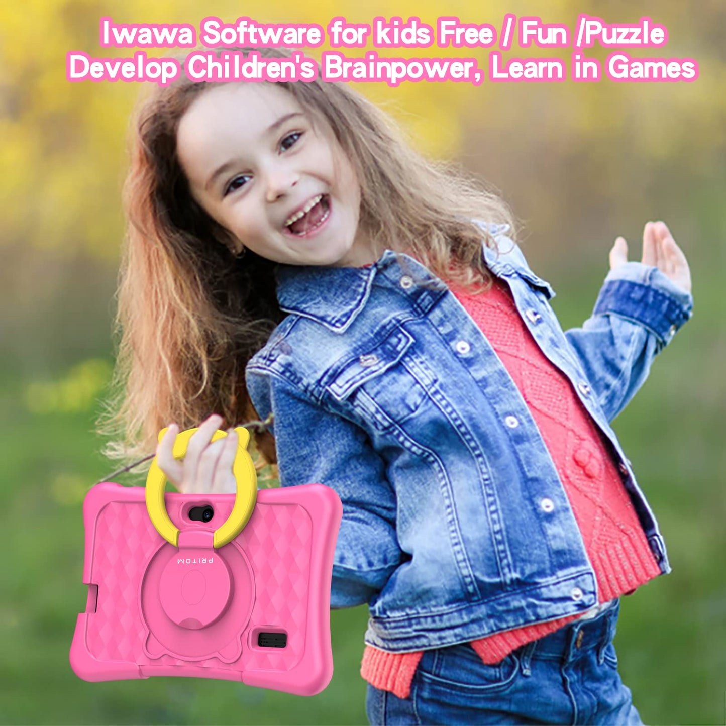 Pritom 7 Inch Tablet For Kids With Solid Case, Kids Tablets 32Gb With Parental Control, Pre-Installed Free Apps Games, Learning