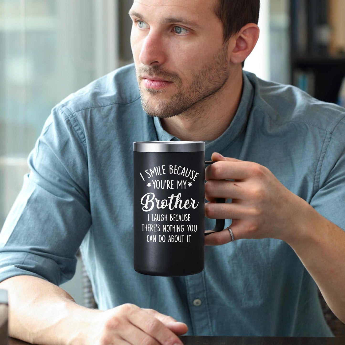 Lifecapido Gifts for Brother, Brother Gifts from Sister, I Smile Because You’re My Brother 20 oz Insulated Coffee Mug, Birthday Christmas Gifts for Brother, Black