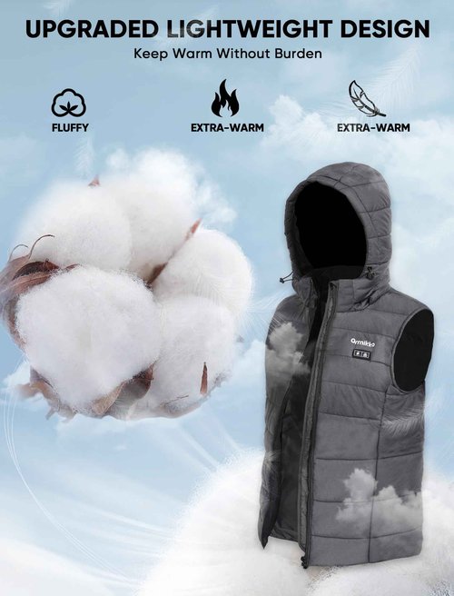 [2025 All-New] Heated Vest for Men - 7.4V 16000mAh Battery Pack and Detachable Heated Hood, Mens Heated Vest