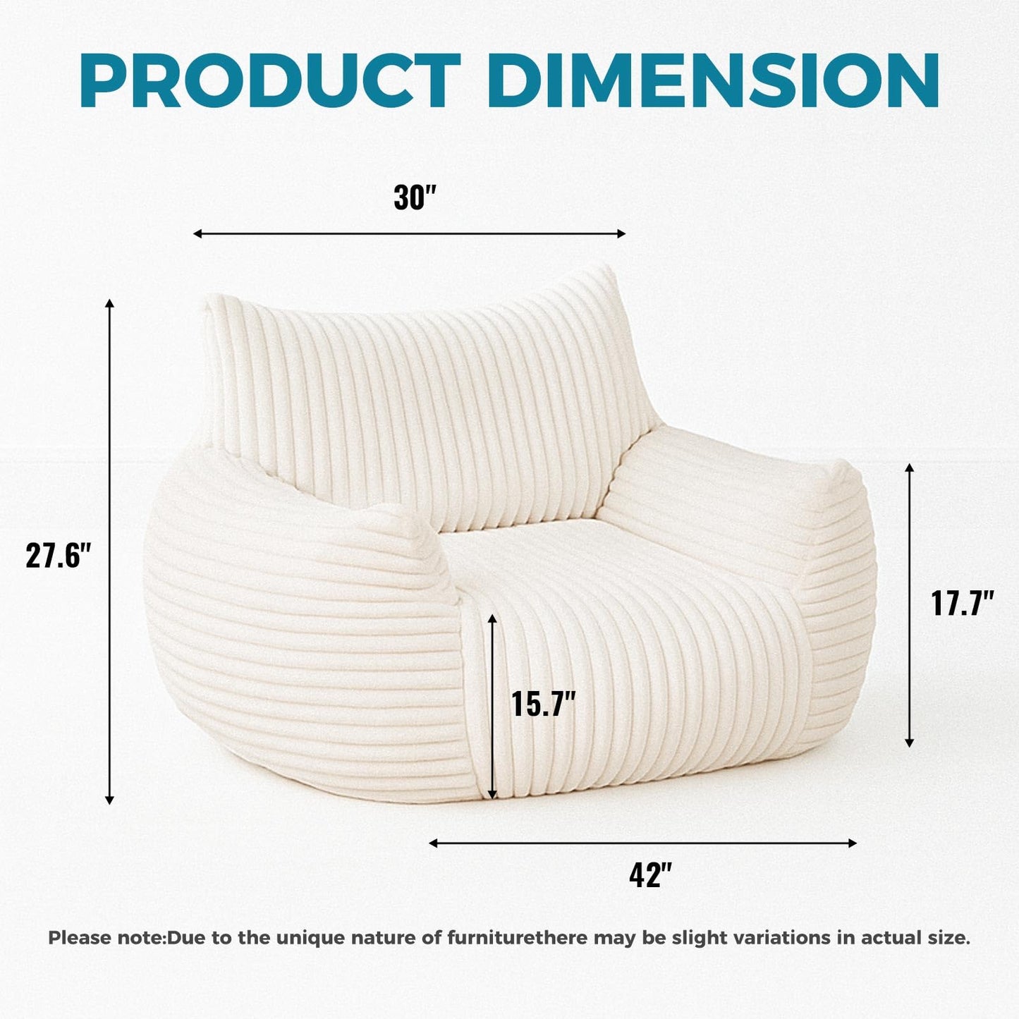 Bean Bag Chairs for Adults with Footstool,Bean Bag with Filler Included，Plush with armrests Bean Bag Chair，Floor Sofa is Suitable for Living Rooms, bedrooms,Reading (Off-White, Sofa Chair)