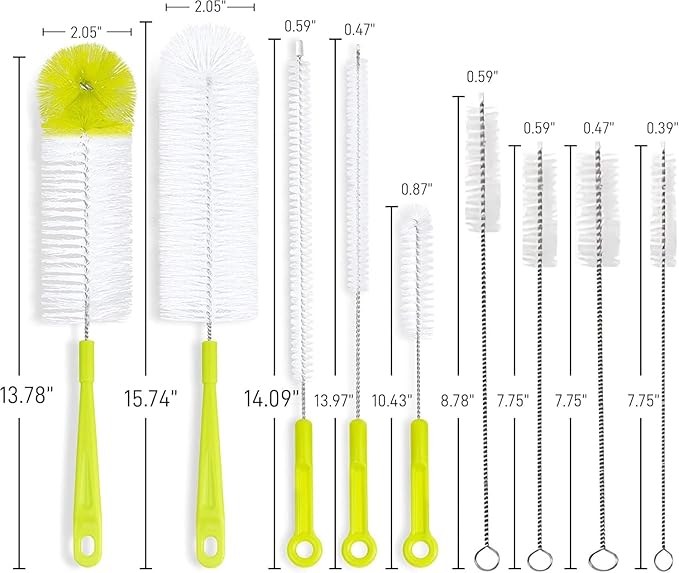 Rophefx 9 PCS Bottle Cleaning Brush Set, Long Handle Bottle Cleaner Brush for Washing Narrow Neck Bottles, Sports Water Bottles with Straw Brush, Plus Kettle Cleaner