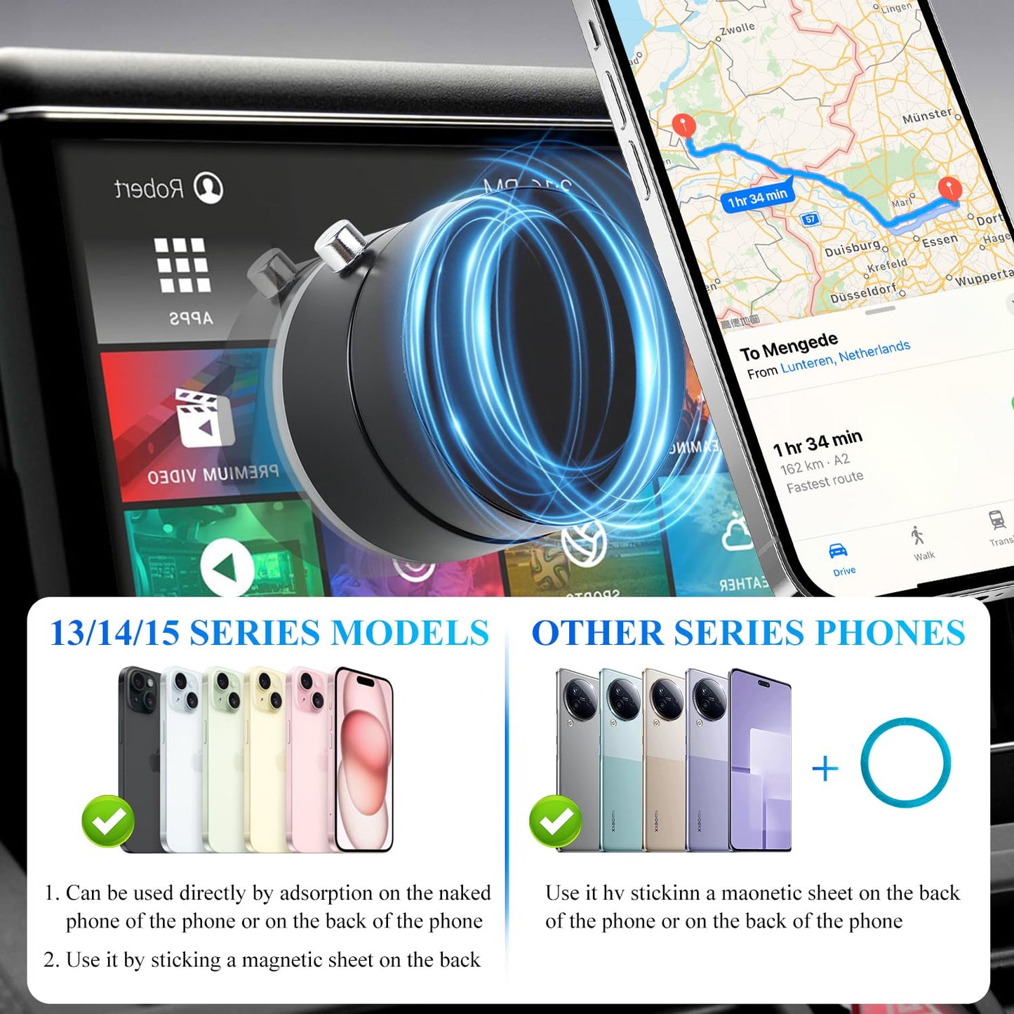 Kanroadi Vacuum Magnetic Suction Phone Holder, 2025 New Magnetic Suction Phone Mount, Foldable Portable Double-Sided Vacuum Magn