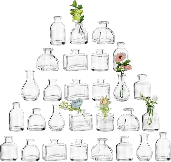 Glasseam Clear Glass Vases for Centerpieces: Mini Flower Vase Set 28Pcs Bud Vases in Bulk - Modern Small Vases for Home Ro...