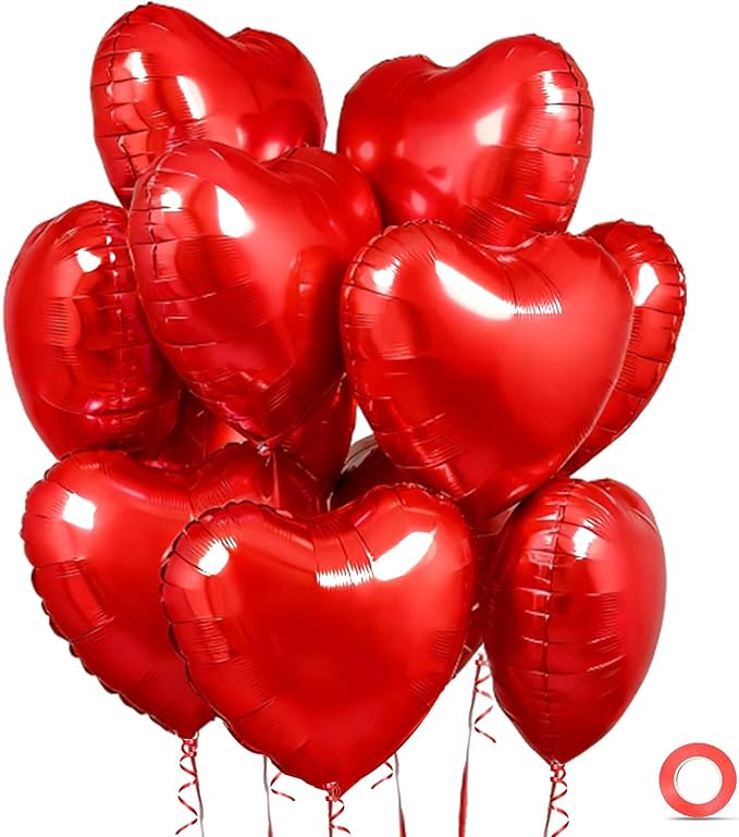 Heart Shaped Red Foil Balloons - 15 Pack 18 Inch for Valentine's Day, Birthday, Wedding, Bridal Shower Party Decorations