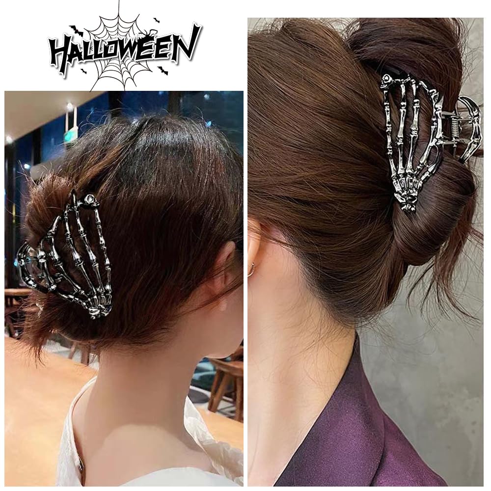 AIUPUOC Black Hair Clip with Skeleton Skull Design for Women's Hair Styling, Medium Metal Hair Claw Clips, Halloween Hair Accessories, 1 Count