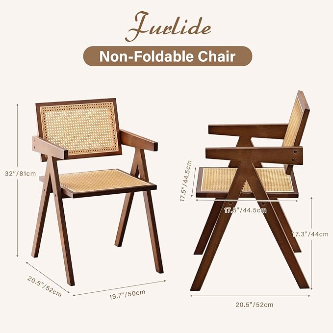 Furlide Rattan Accent Chairs, Modern Mid Century Dining Chairs Set of 4, Comfy Armchairs, Outdoor Rattan Chairs with Armrest for Bedroom Living Room Reading Room Dining Kitchen, Brown