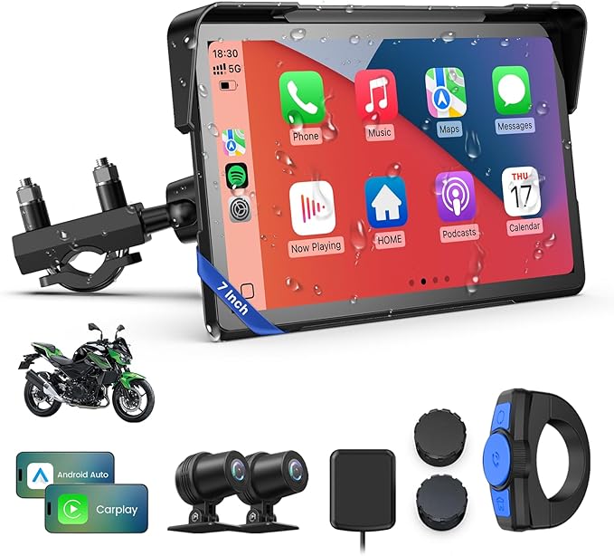 WonVon Motorcycle CarPlay Screen with Android Auto – 7” Waterproof GPS, Pantalla para Moto, Apple CarPlay, Navigation Syst...