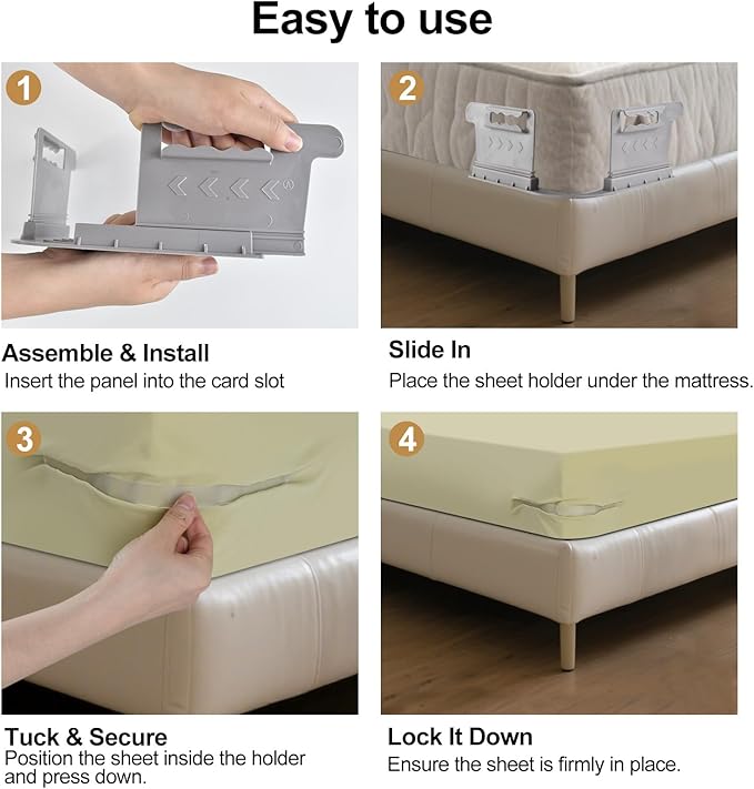 Bed Sheet Holder&Bed Sheet Straps 4 Pieces Each Keep Sheets Firm & Tight,Bed Sheet Rack with Lock Strip Easy to Install and Not Easy to Break,Sheet Holders Set Fit All Mattress Sizes(Gray)