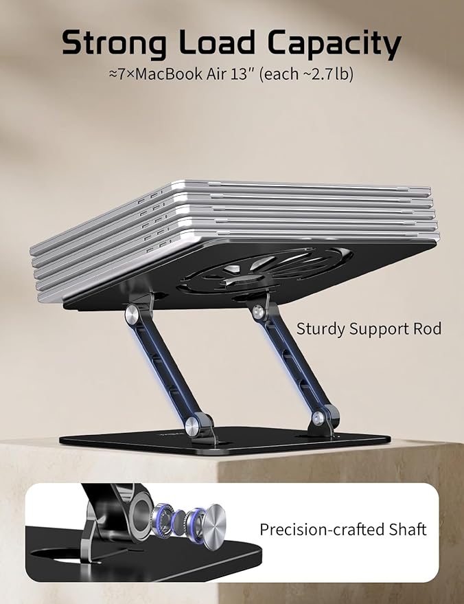 Axbima Aluminum Laptop Stand for Desk – Adjustable Ergonomic Laptop Riser, Foldable & Portable Holder Fit for MacBook & 10"-16" Laptops for Office, Home & Travel,Black