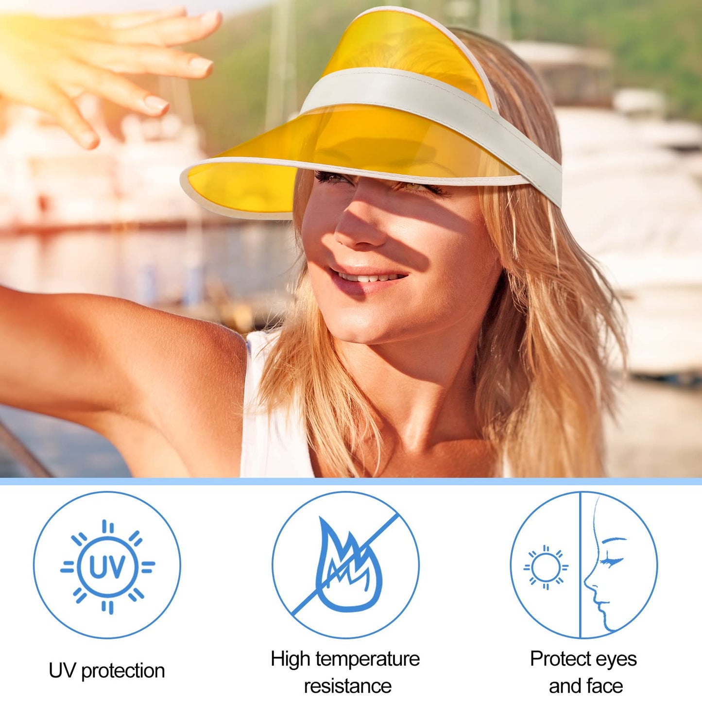 JenPen 12 Pack Unisex Plastic Sun Visors Hats Clear UV Protection Poker Cap for Men Women Sports Outdoor Golf Activities(White Frame)