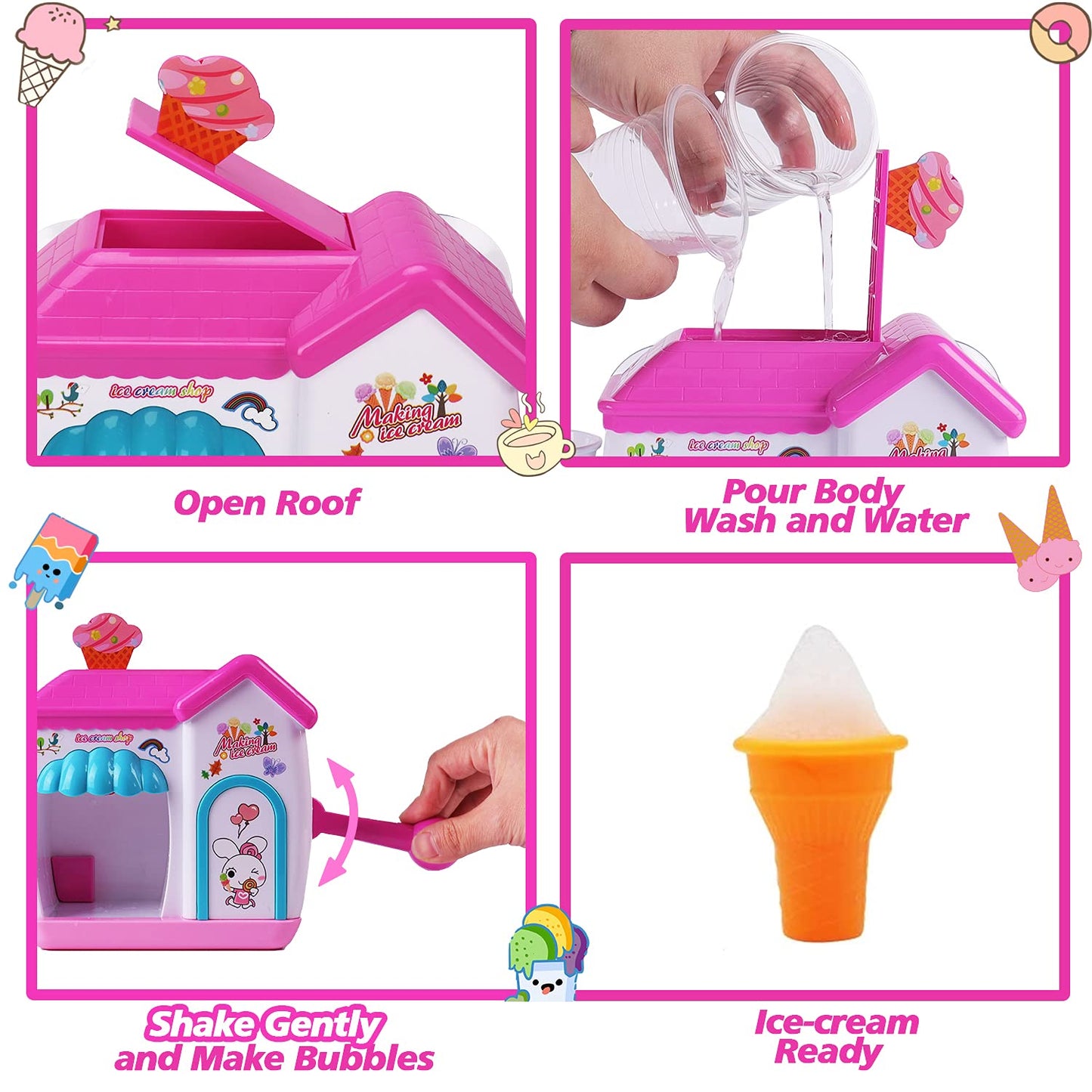 AugToy Bath Toys for Toddlers 3-5 Years, Ice Cream Foam Maker Bath Toys for Kids Ages 4-8, Bubble Pretend Cake Play Set Bathtub Toys Age 3 4 5 Year Old Girls Boys Holiday Birthday Gifts Idea